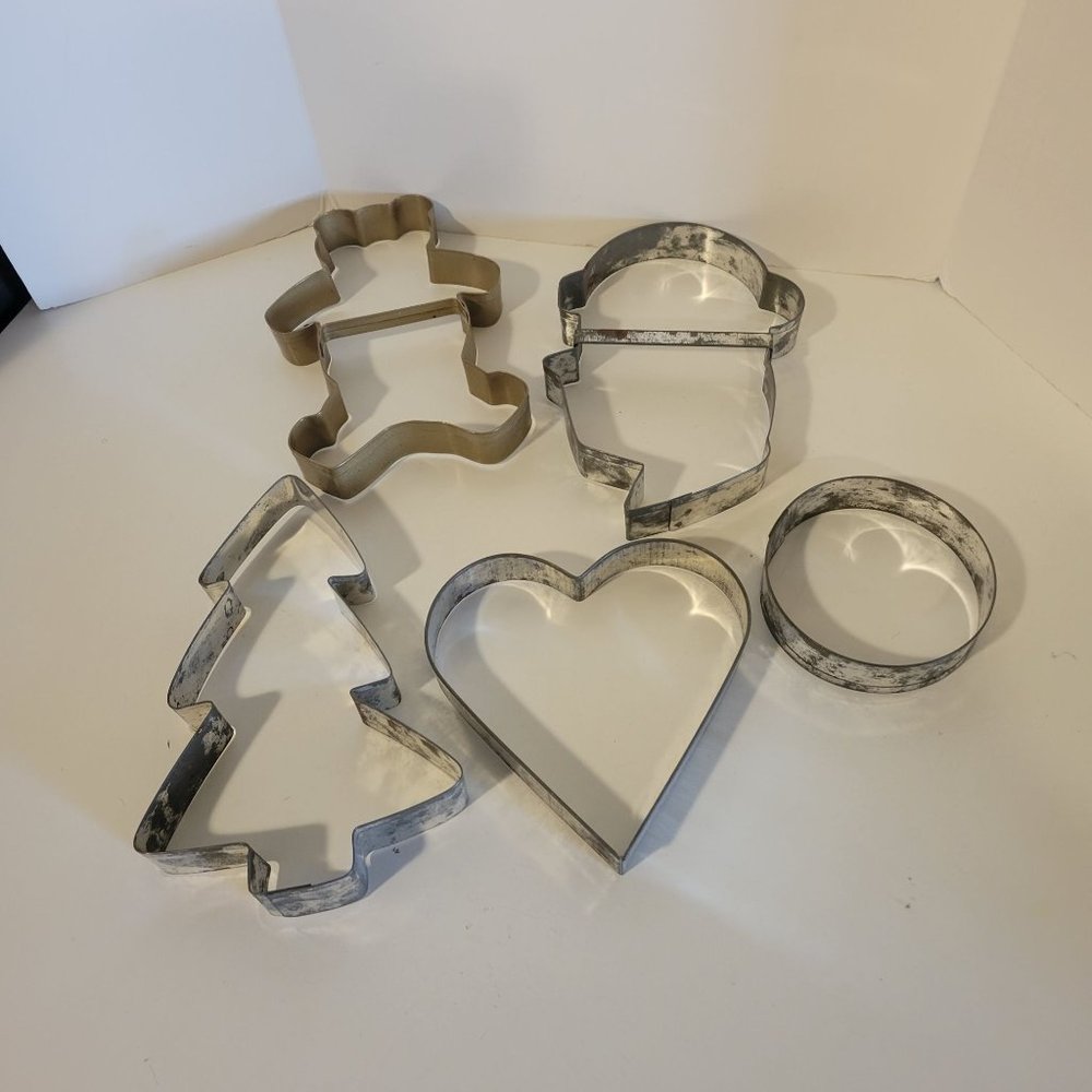 Vintage Set of 5 Large Assorted Holiday Steel Cookie Cutters